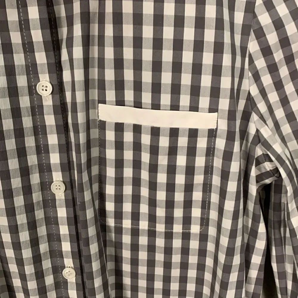 Lfayette 148 grey and white tee button down plaid checkered Womans dress shirt S - Picture 3 of 9